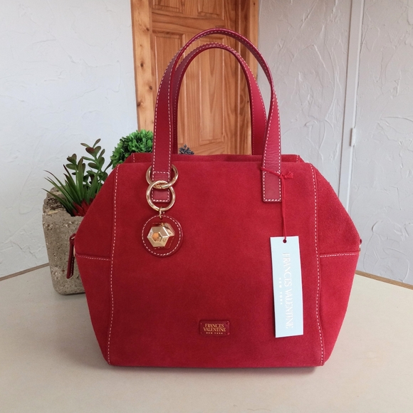 Frances Valentine Sabrina Satchel, in Red Suede, with Red Vachetta Trim. - Picture 1 of 11
